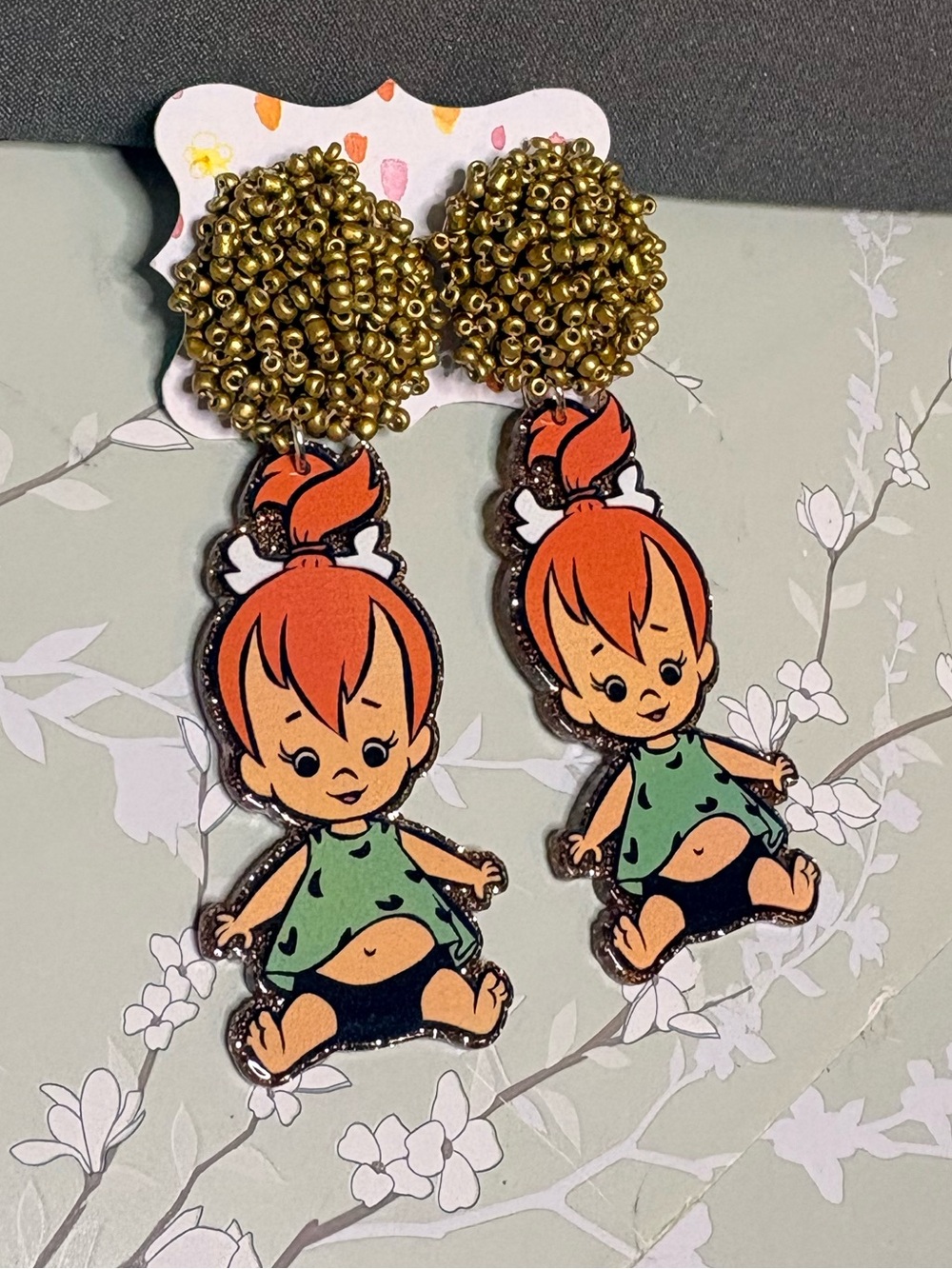 Gold Bead and Orange “Pebbles” Dangle Earrings